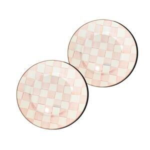 Mackenzie Childs Pink Rosy Check Enamel Dinner Plates 10” - Set of 2